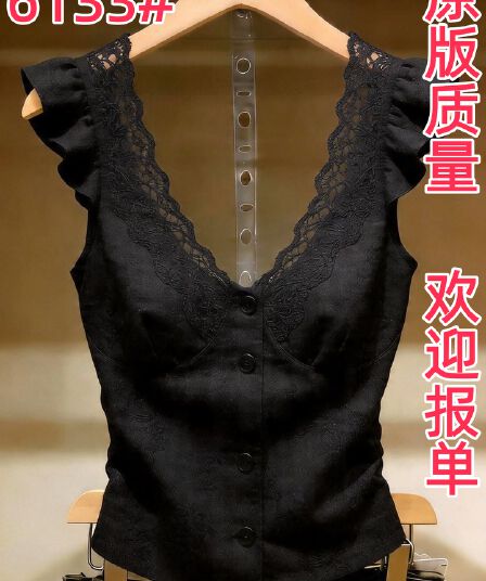 작은 대중 Chic 레이스 캐미솔 검정색 V넥 몸매 가꾸기 민소매 맨위 슈퍼 잘 생긴 2026 년