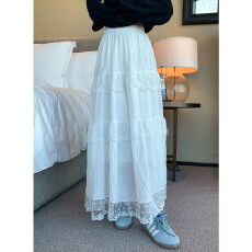 批发春夏<b class='q'>蕾丝</b>花边拼接蛋糕裙大码女装高腰长裙大摆A字伞裙半身裙