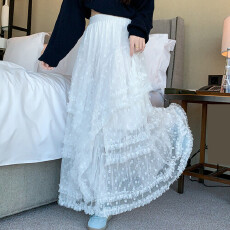 批发不规则<b class='q'>蕾丝</b>半身裙大码女装春夏A字大摆网纱裙蓬蓬蛋糕长裙子