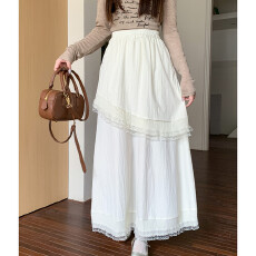 批发不规则<b class='q'>蕾丝</b>拼接蛋糕半身裙女春夏高腰显瘦荷叶边A字大摆长裙