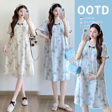 批发实拍现现夏季国风蝴蝶印花夏装新款中长款新中式<b class='q'>时尚</b><b class='q'>孕妇</b><b class='q'>连衣裙</b>