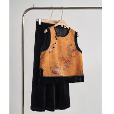 批发新中式复古贵气提花拼接丝绒叠穿马甲上衣秋季新款女装