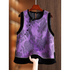 批发新中式复古提花真丝羊毛混纺马甲女<b class='q'>冬</b>季复古文艺国潮马夹外套