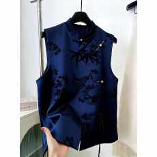 批发新中式复古立领无袖<b class='q'>马甲</b>女蓝色盘扣气质高级感<b class='q'>外套</b>2026年春季新款