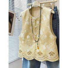 批发新中式重工轻熟钉珠刺绣马甲女2026年<b class='q'>春</b>黄色国风气质减龄坎肩外搭