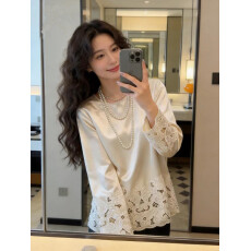 批发2026新款重工叠穿醋酸圆领新中式国风打底上衣蕾丝刺绣衬衫