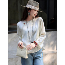 批发提花禅意国风上衣2026<b class='q'>春</b>季新款圆领斜襟袖口刺绣中式女士小衫