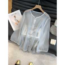 批发新中式<b class='q'>欧根纱</b>短袖衬衫国风天丝气质半袖微透百搭打底薄<b class='q'>上衣</b>