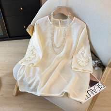 批发新中式国风天丝上衣轻薄款刺绣短袖小衫复古内搭打底薄纱衬衫女夏