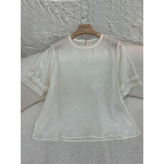 批发新中式国风短袖t恤女夏季新款今年流行爆款高端蕾丝拼接亮片上衣