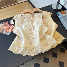 批发新中式国风重工刺绣马甲女2026<b class='q'>夏</b>季新款盘扣叠穿背心马夹上衣