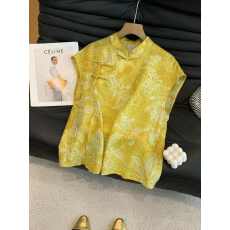 批发素名新中式国风高端黄色圆领短袖2026年夏季新款独特百搭显瘦上衣