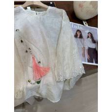 批发夏季重工新中式串珠亮闪闪人丝衬衫减龄微透衬衣新款2026女