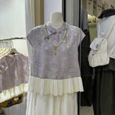 批发国风提花衬衫女短袖小衫2026夏季新款新中式提花衬衣立领盘扣上衣