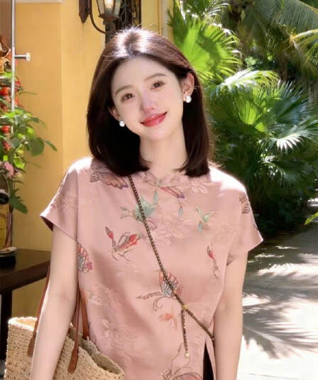 패션 다용도 새로운 중식 국풍 비스듬한 襟 스탠드 칼라 반팔 2026 여름 얇은 스타일 품격 연령 감소 반팔 맨위 여성