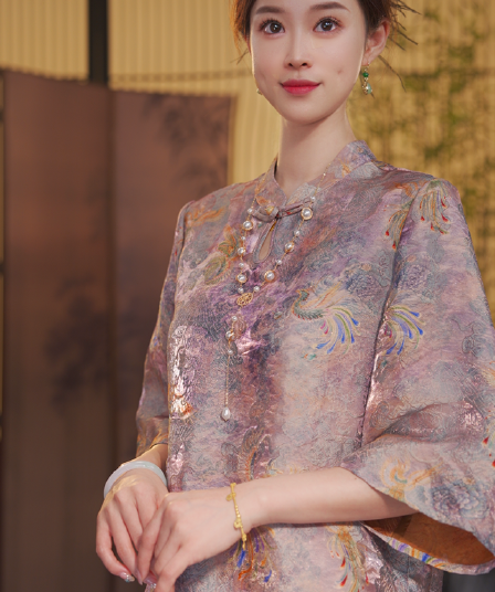 새로운 중식 봄 다용도 자카드 스탠드 칼라 반팔 맨위 여성