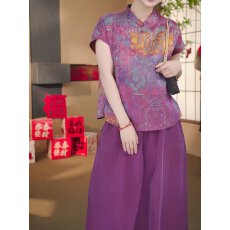 批发香云纱花萝<b class='q'>时尚</b>套装女2026夏季新中式立领提花衬衫上衣裤子