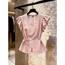 批发CaraCLUB大码正肩短袖<b class='q'>衬衫</b>女夏季新款胖妹妹<b class='q'>时尚</b>假两件设计感上衣
