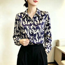 批发高端时尚印花衬衫女士春秋2026新款长袖<b class='q'>通勤</b>缎面上衣气质打底衬衣