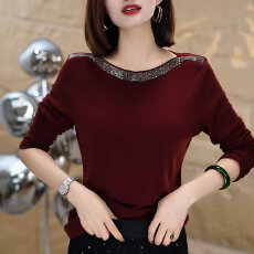 批发2026年秋季新款大码<b class='q'>女装</b><b class='q'>胖</b>MM<b class='q'>时尚</b>气质红色设计感圆领长袖T恤上衣