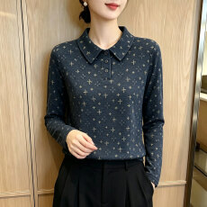 批发复古印花长袖t恤女秋冬2026新款减龄内搭娃娃领上衣妈妈打底小衫