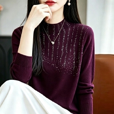 批发烫钻新款秋季大码针织打底衫女<b class='q'>中老年女装</b>上衣毛衣