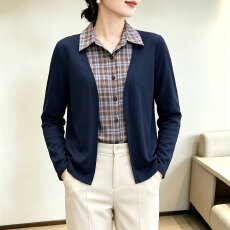 批发<b class='q'>假两件</b>拼接格子<b class='q'>衬衫</b>女春秋新款妈妈休闲长袖上衣洋气显瘦打底小衫
