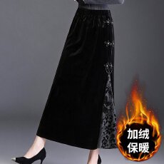 批发加绒新中式黑色金丝绒半身裙女秋季优雅<b class='q'>包臀</b><b class='q'>长裙女</b>高腰显瘦一步裙