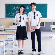 批发中小学生班服<b class='q'>夏</b>季套装学院风短袖毕业照表演服