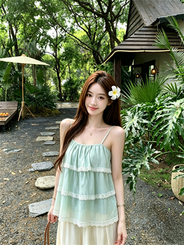 실사 정가 여름 새로운 품격 달콤한 자매 계층의 감각 퍼프 측면 레이스 조각 슬립 작은 셔츠