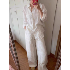 批发法式老钱风亚麻棉麻白衬衫女夏季宽松舒适透气开衫苎麻防晒衣外套