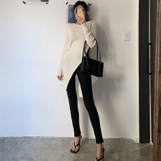 批发春夏新款纯色中<b class='q'>长款</b>侧开叉<b class='q'>针织</b>衫女修身毛衣连衣裙设计感上衣