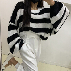 批发有货秋冬<b class='q'>欧美</b>宽松短款学院风韩版日系缕空针织衫上衣套头长灯笼袖