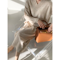 批发有货韩版秋冬超长针织连衣裙女<b class='q'>欧美</b>风过膝宽松复古百搭羊毛打底裙