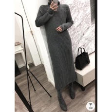批发有货秋冬韩版打底针织<b class='q'>连衣裙</b>过膝女宽松日系弹力<b class='q'>中</b>长款高领毛衣裙
