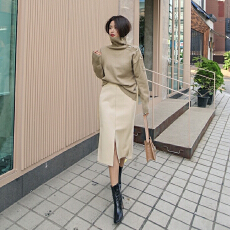 批发有货秋冬日韩简约优雅性感毛衣<b class='q'>欧美</b>露肩高领宽松慵懒风长袖针织衫