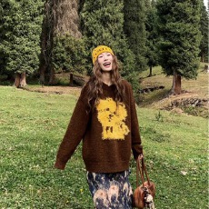 批发水貂提花慵懒风软糯毛绒针织衫女秋季小个<b class='q'>宽松</b>显瘦毛