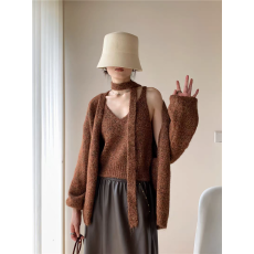 批发十三行2025秋装<b class='q'>新款</b>慵懒风宽松<b class='q'>毛衣</b>外套套装女针织v领背心两件套