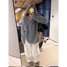 批发十三行2025秋装<b class='q'>新款</b>慵懒风V领加厚针织衫女中长款宽松套头<b class='q'>毛衣</b>