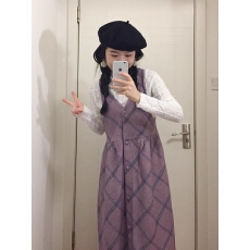 批发复古洋气紫色格纹毛呢背心裙女秋冬2025时髦高级感格子内搭<b class='q'>连衣裙</b>