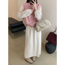 批发韩系甜美减龄套装女2025<b class='q'>春</b>新款粉色钩花针织马甲