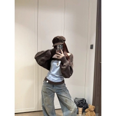 批发美拉德复古撞色修身抹胸背心女ins秋外搭<b class='q'>针织</b>长袖<b class='q'>罩衫</b>上衣两件套