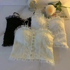 批发纯欲花边风<b class='q'>可爱</b>吊带背心女夏季外穿内搭辣妹蕾丝短款白色百搭上衣