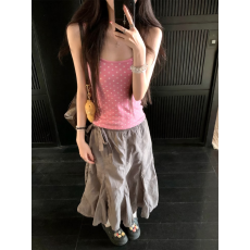 批发甜辣风粉色波点吊带背心女夏季新款外穿绝美内搭打底短款无袖上衣