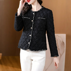 批发<b class='q'>妈妈</b>装小香风轻薄菱格夹棉服女超好看洋气小棉袄外套2025秋冬新款