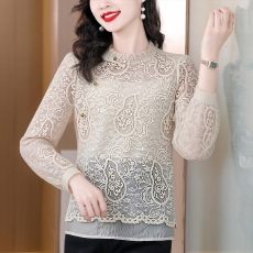 批发新中式中<b class='q'>长款</b>蕾丝打底衫女士春秋新款高级感勾花葫芦气质显瘦小衫