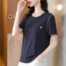 批发夏新款休闲小马线条刺绣<b class='q'>宽松</b>显瘦圆领短袖T恤简约百搭体恤衫<b class='q'>上衣</b>