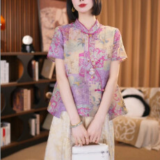 批发2026夏季新中式禅意国风年轻款改良唐装短袖衬衫女洋气老钱风上衣