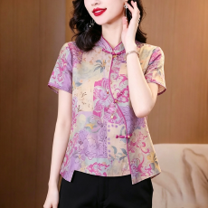 批发新中式斜襟唐装印花衬衫女2026夏季新款小衫改良旗袍国风薄款上衣