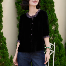批发2026年秋季大码女装胖MM复古黑色长袖花边领<b class='q'>时尚</b><b class='q'>衬衫</b>百搭气质上衣